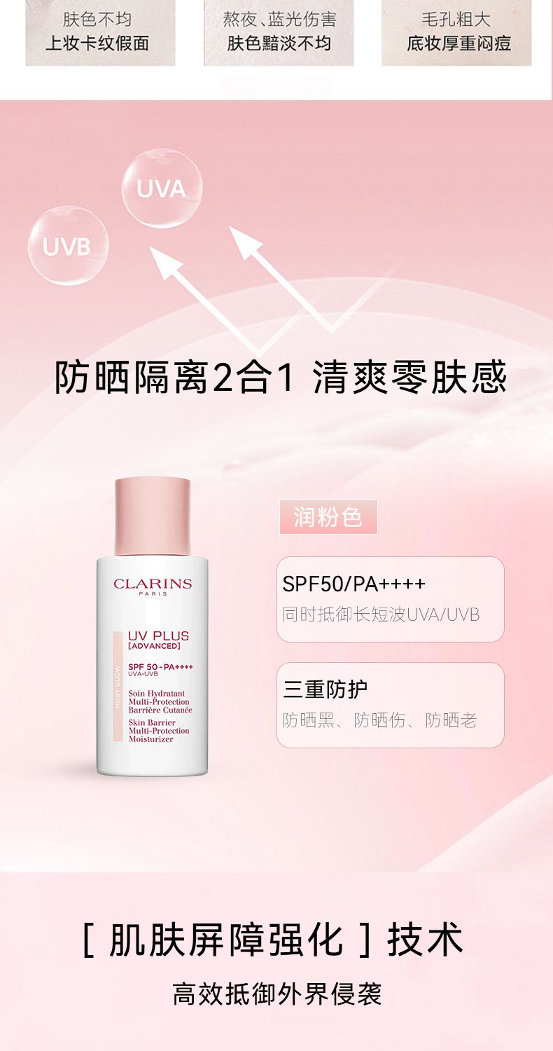 CLARINS娇韵诗轻透养肤润粉色防晒乳50ml(粉隔离),詳情圖 6